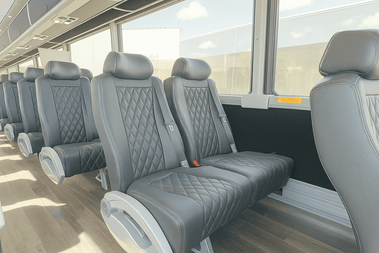 interior of Lake Charles Minibus Company charter bus